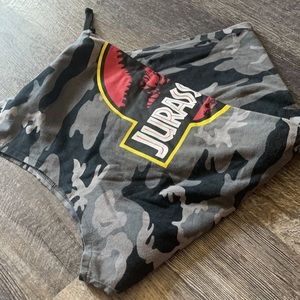 Jurassic park on camo print  hooded tank